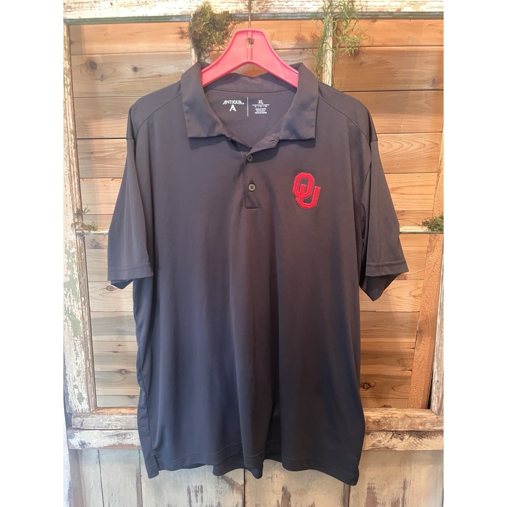 Oklahoma Sooners Antigua Polo Shirt Men's XL Black OU NCAA Golf Embroidered